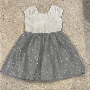 Gymboree White and Gray Special Occasion Dress with Tulle 6